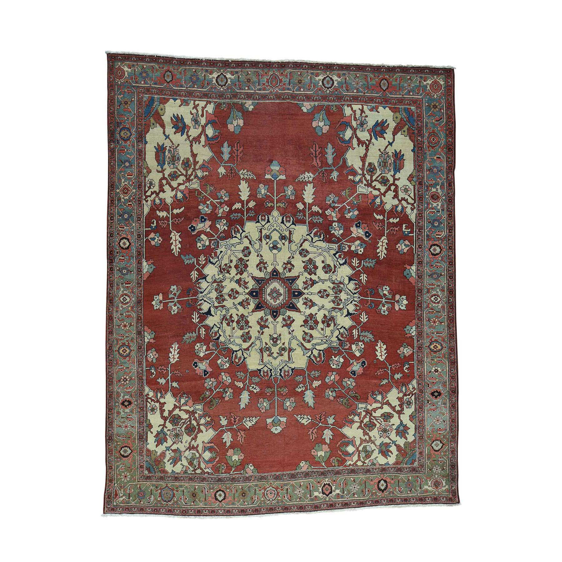 9'x11'3" Hand Woven Antique Persian Serapi Open Field Oriental Rug 