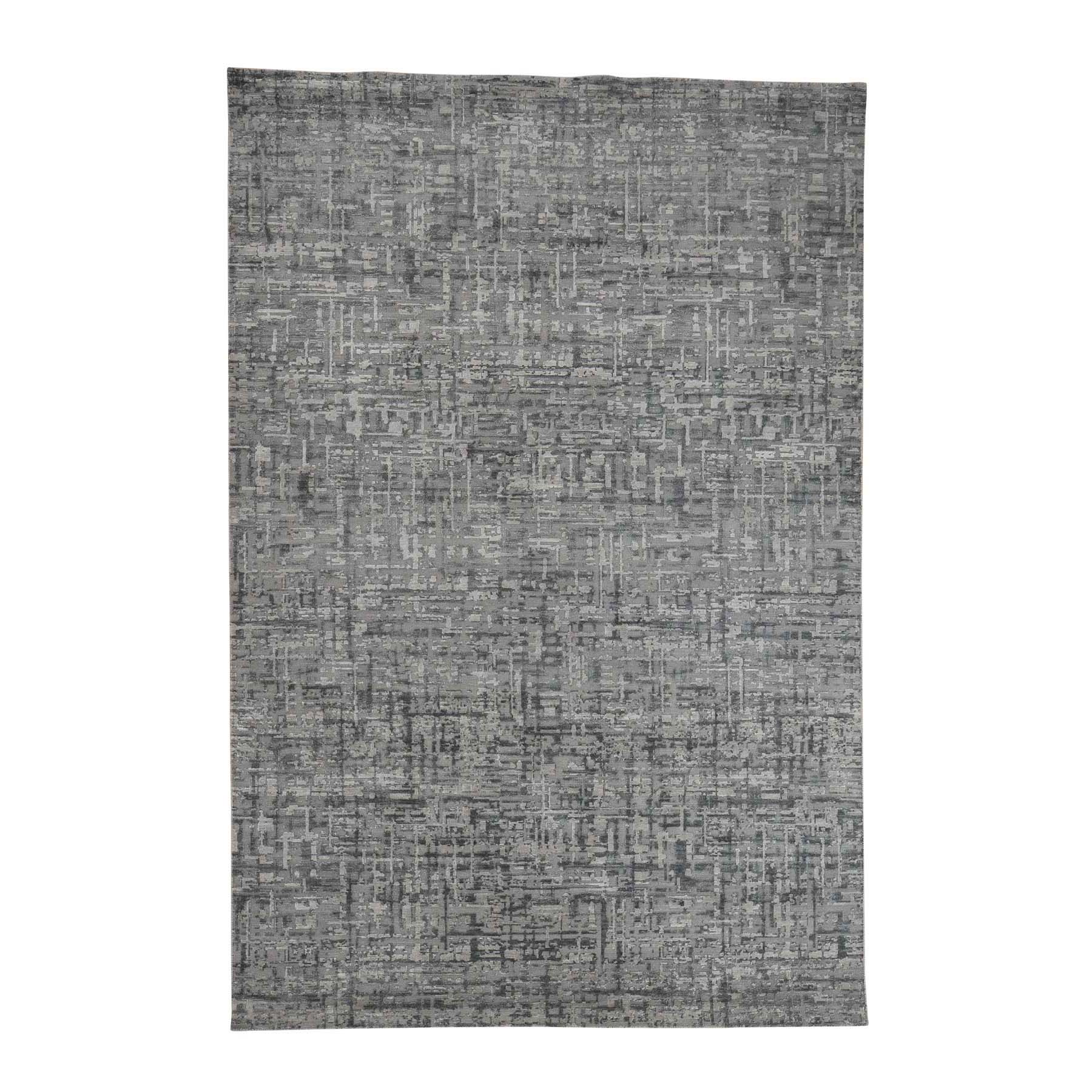6'2"x9'3" THE MATRIX Pure Silk with Textured Wool Tone on Tone Hand Woven Rug 