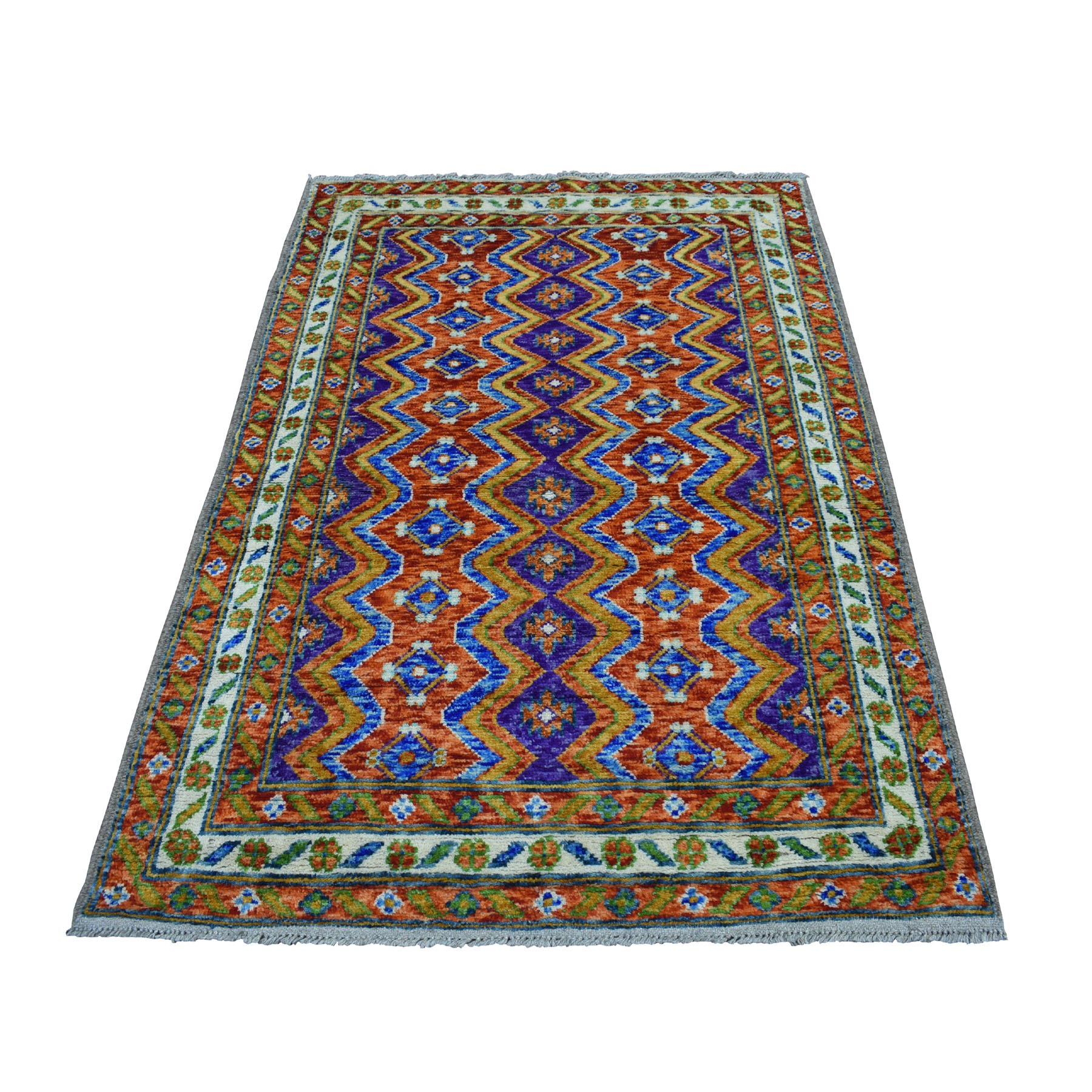 4'x5'10" Orange Colorful Afghan Baluch Tribal Design Hand Woven Pure Wool Oriental Rug 