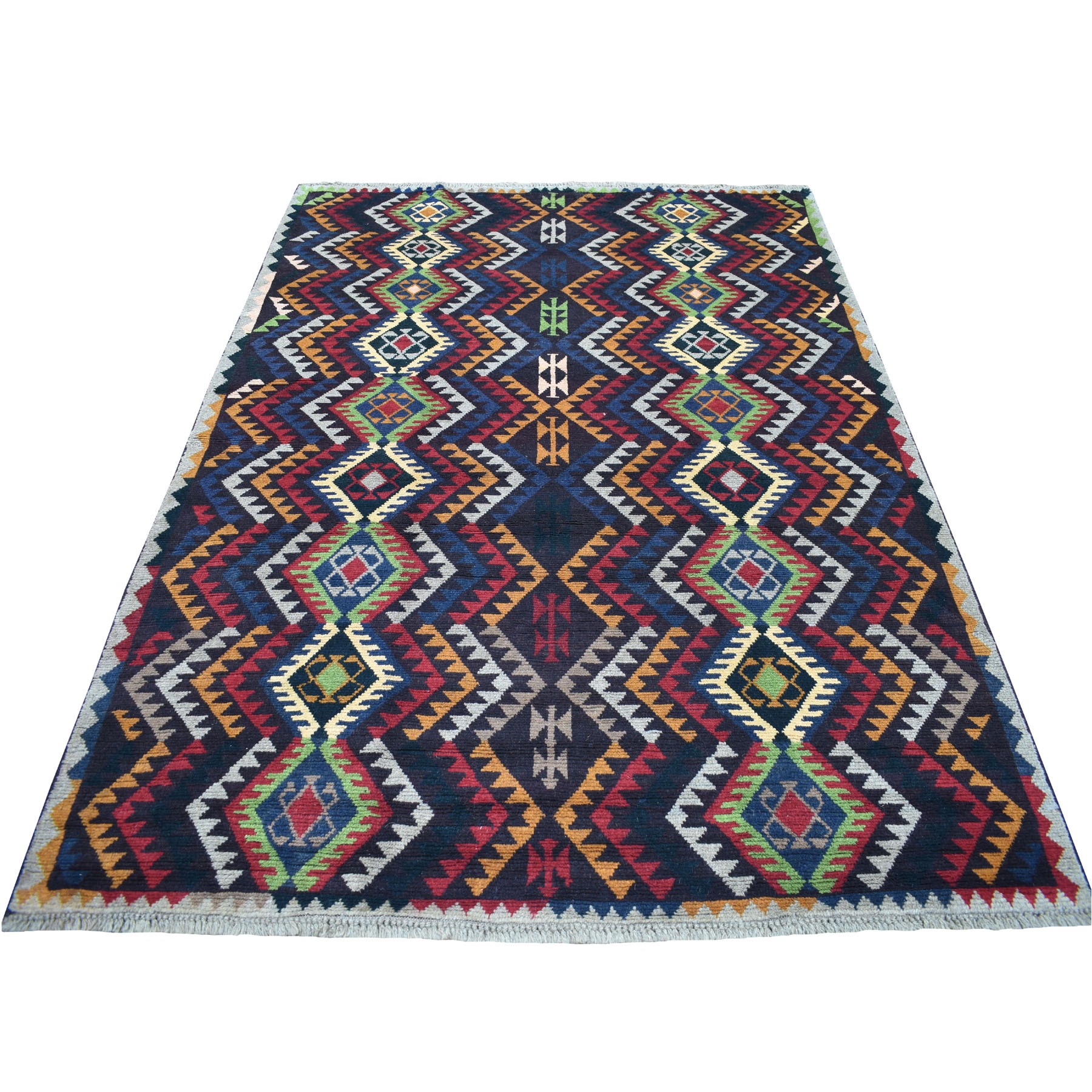 6'x8' Black Colorful Afghan Baluch Geometric Design Hand Woven Pure Wool Runner Oriental Rug 