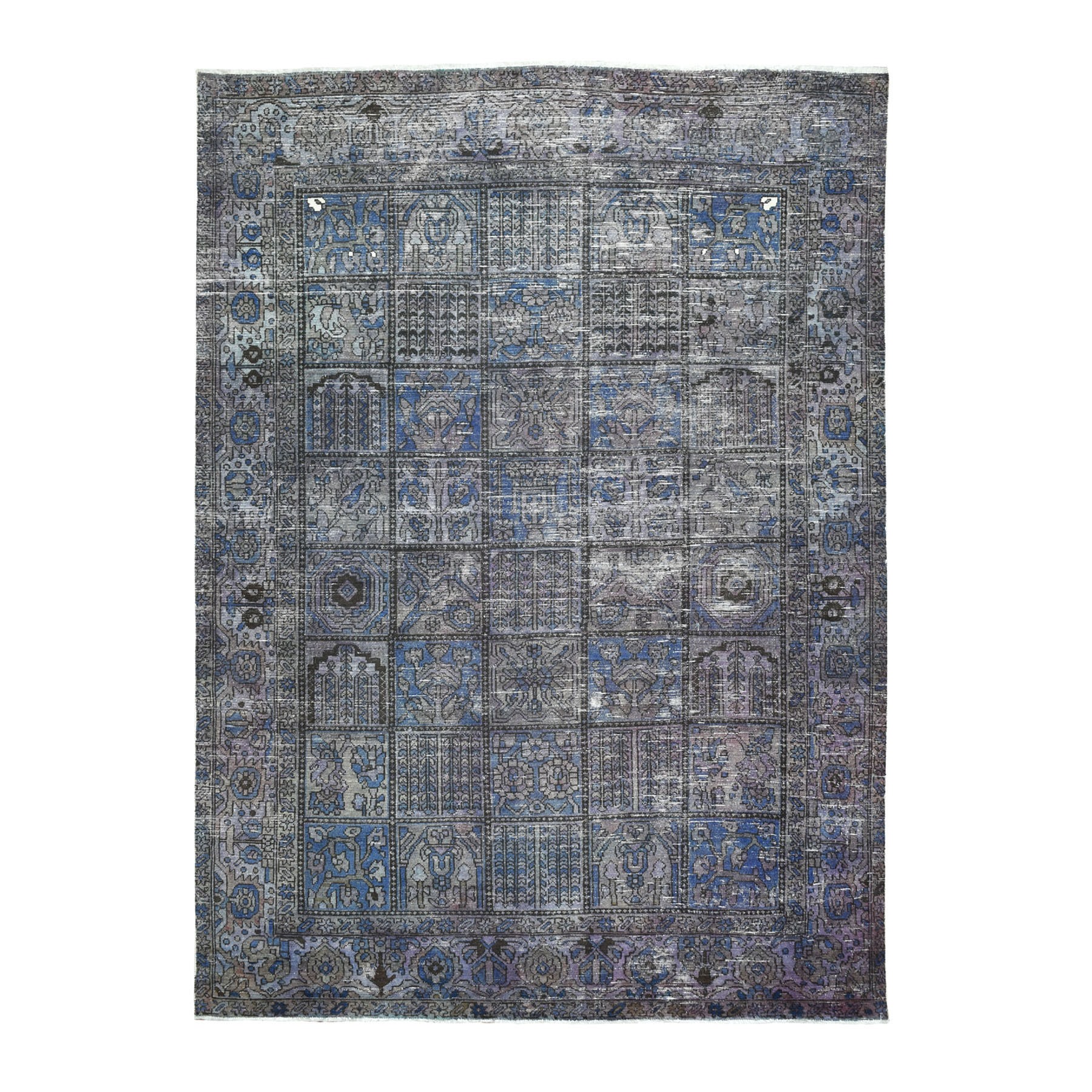 6'9"x9'3"  Vintage And Worn Down Distressed Colors Persian Shiraz Hand Woven Bohemian Rug 