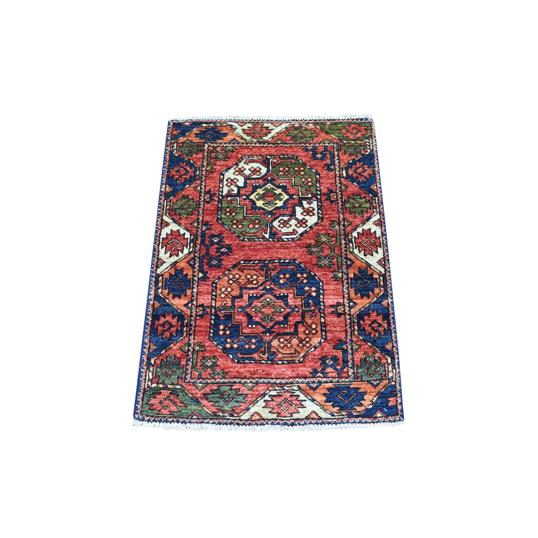 2'x3' Rust Red Afghan Turkoman Ersari Elephant Feet Design Organic Wool Hand Woven Oriental Rug 