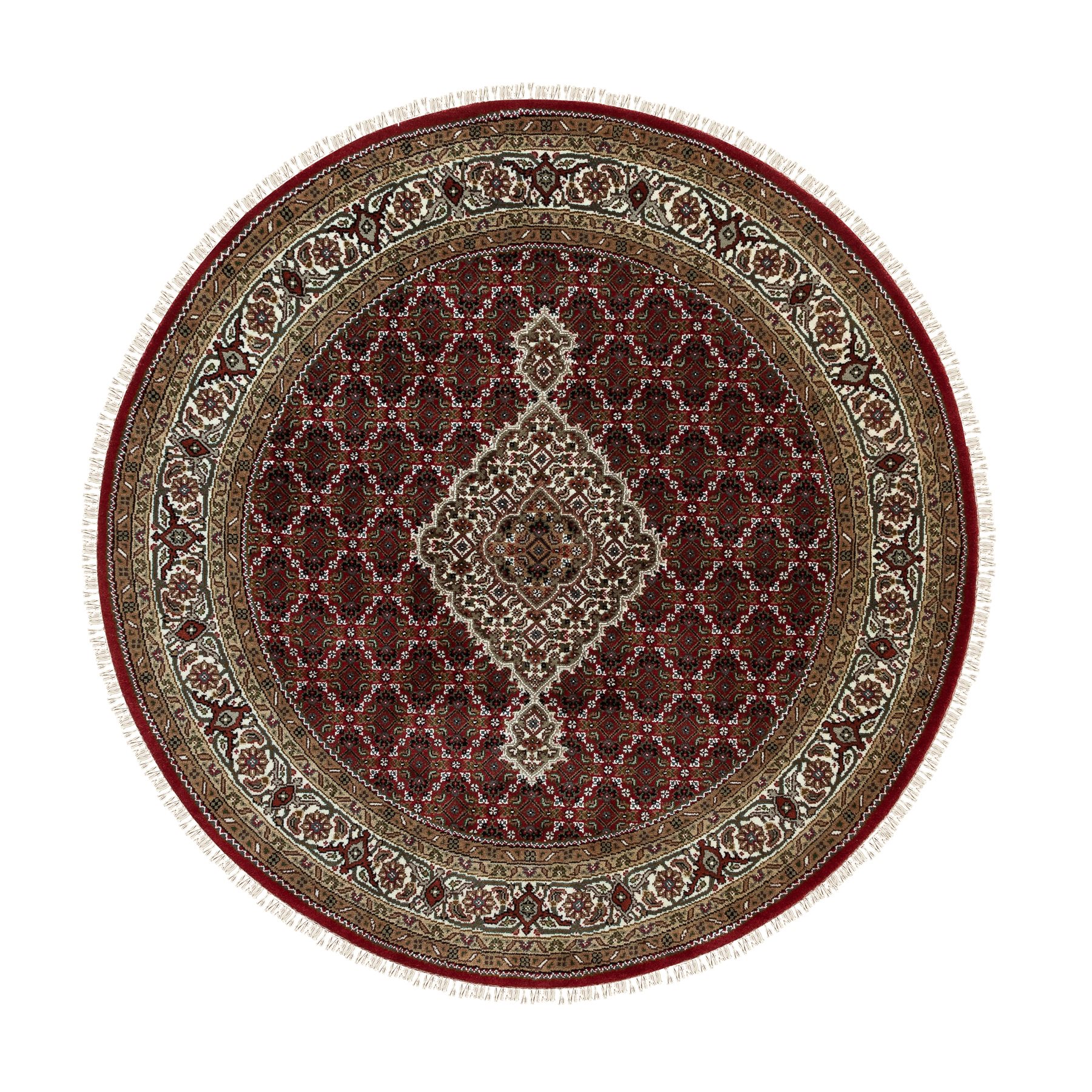 5'1"x5'1" Rich Black, Hand Woven, Tabriz Mahi with Fish Medallion Design, 250 KPSI Wool and Silk Round Oriental Rug 