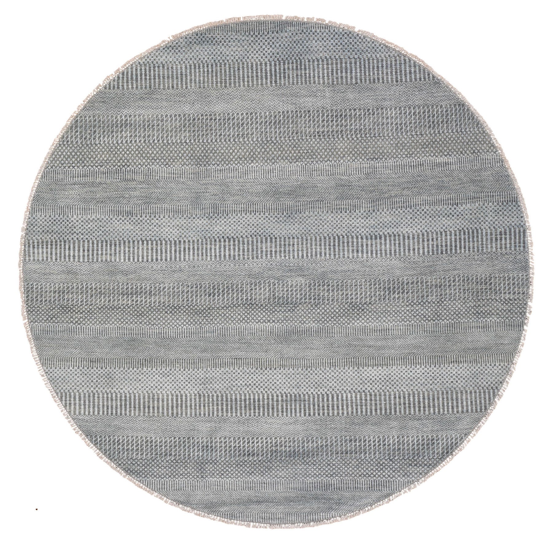 6'x6' Gray Wool and Silk Grass Design Hand Woven Round Oriental Rug 