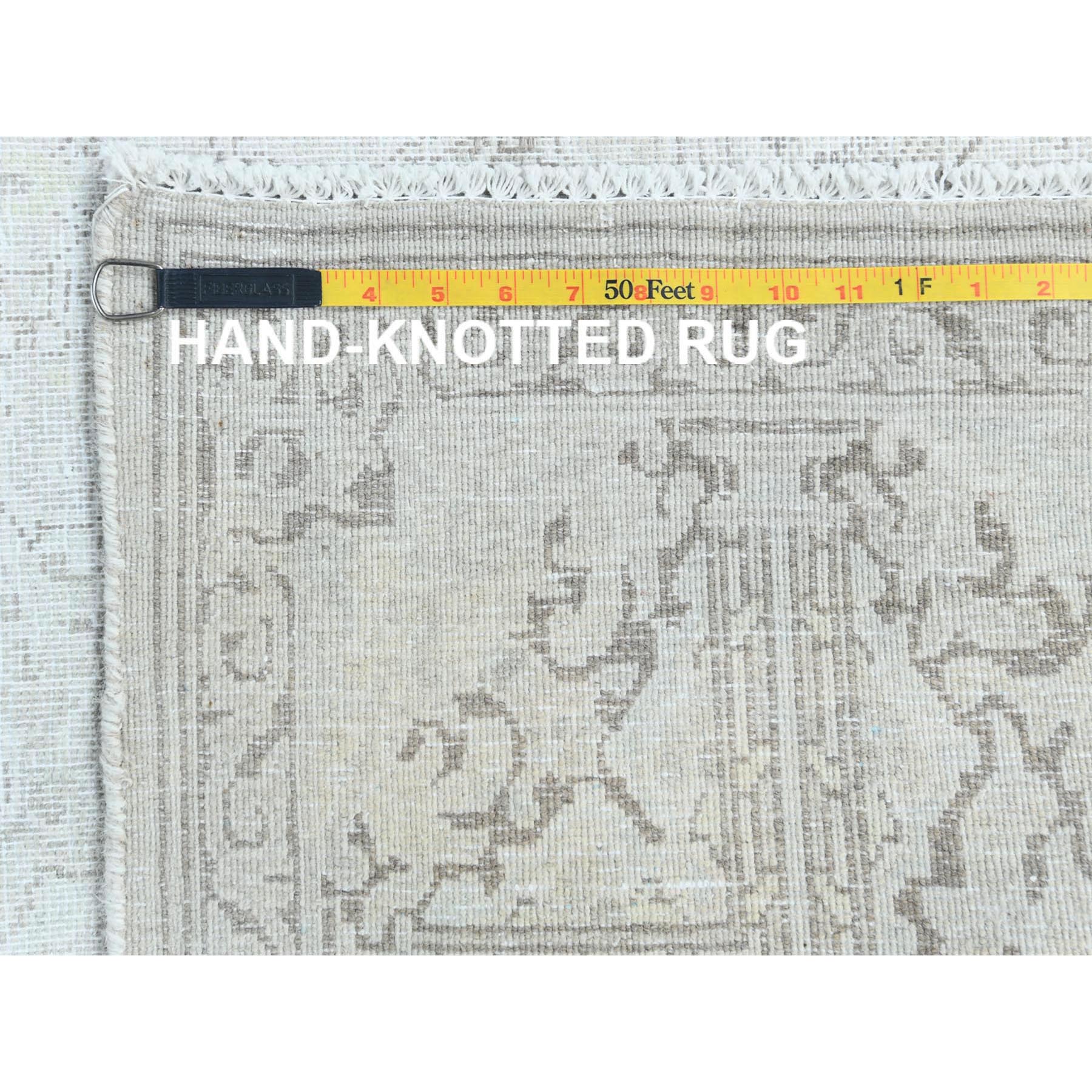 9'6"x12'5" Shaved Down, Hand Woven, Ivory, Vintage Persian Kerman, Distressed Look, Worn Wool, Oriental Rug 