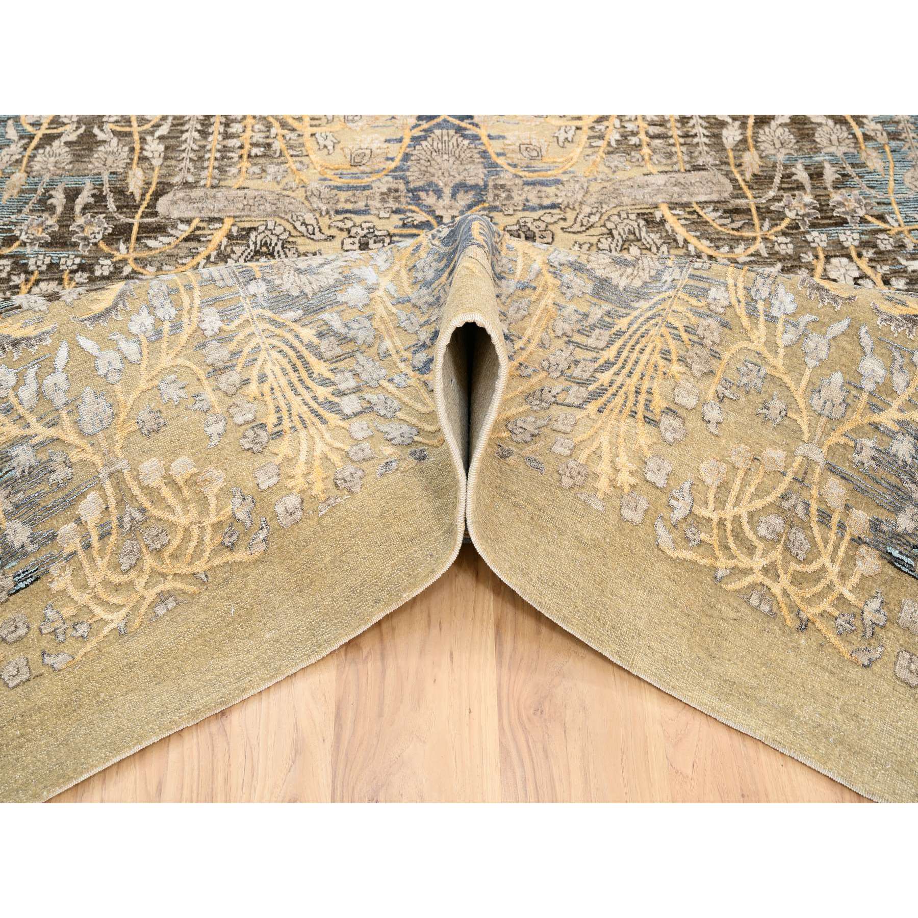 9'2"x12' Honey Brown, Silk With Textured Wool, Hand Woven, Transitional Sarouk, Oriental Rug 