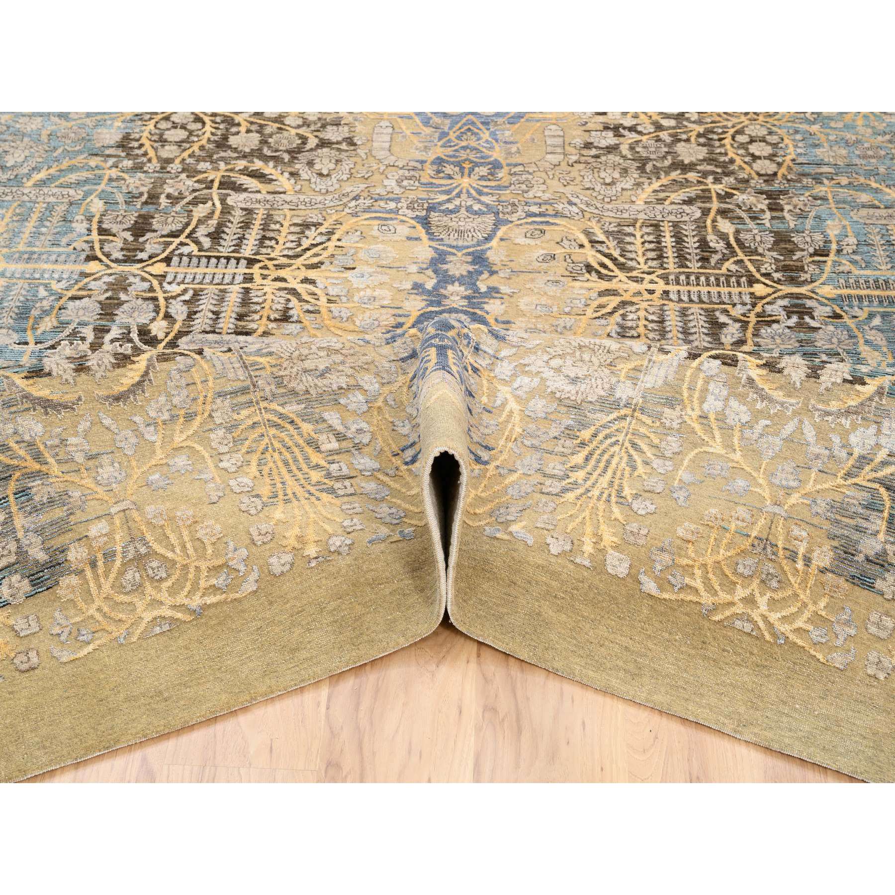 9'x12'2" Honey Brown, Silk With Textured Wool, Hand Woven, Transitional Sarouk, Oriental Rug 