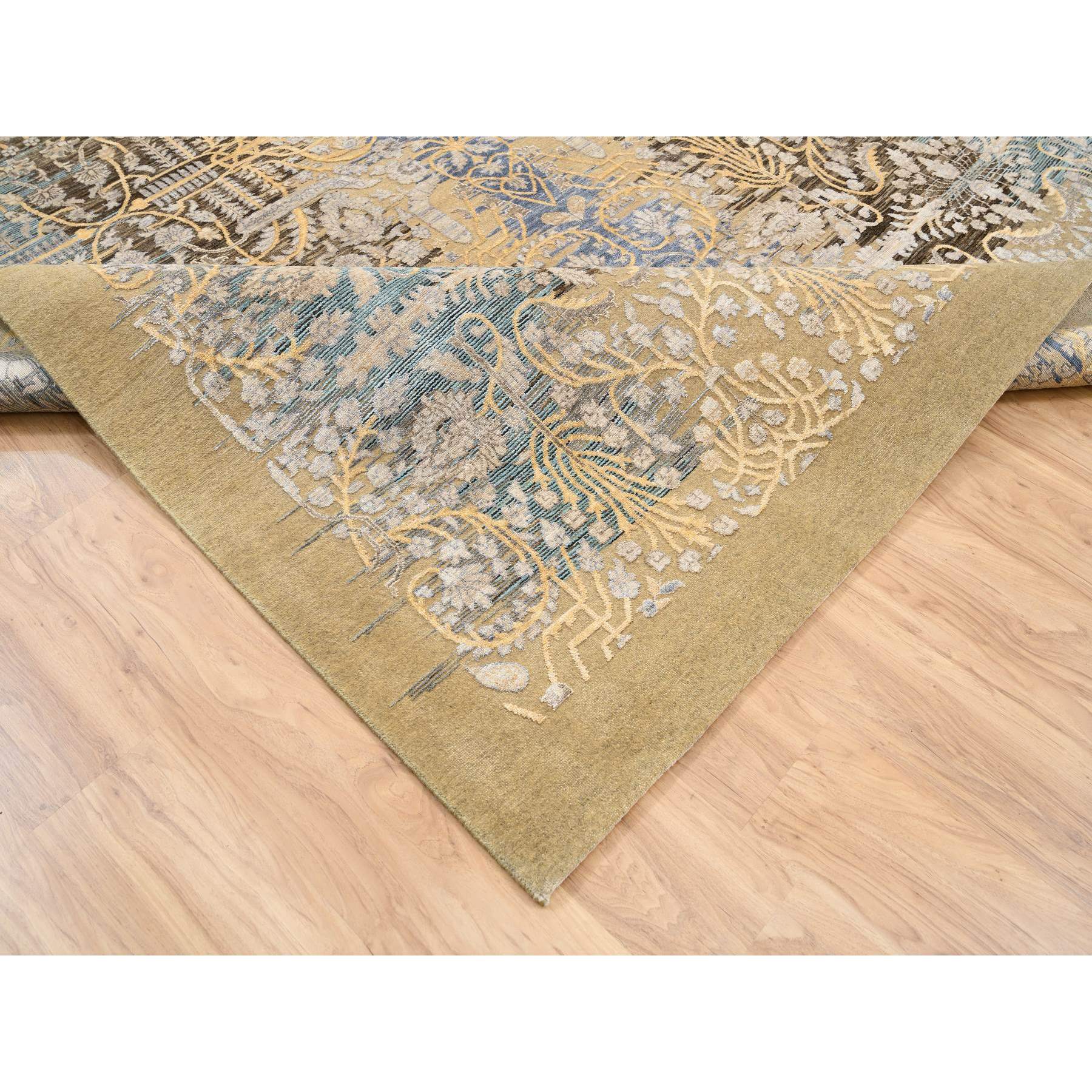 9'x12'2" Honey Brown, Silk With Textured Wool, Hand Woven, Transitional Sarouk, Oriental Rug 
