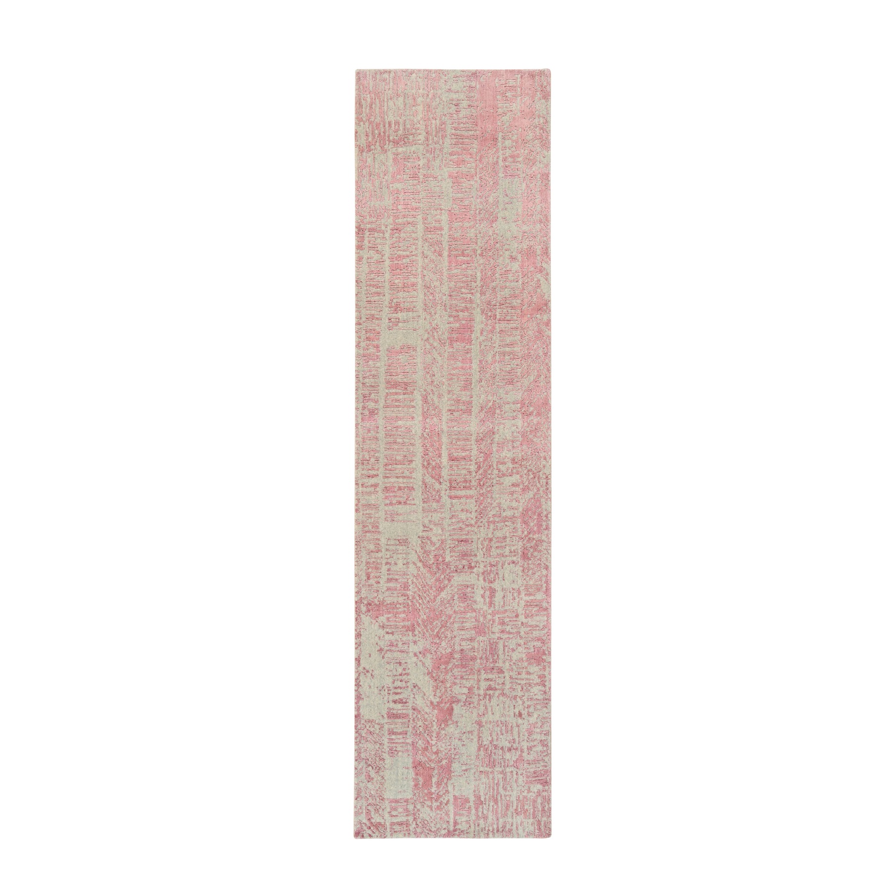 2'6"x10' Rose Pink, All Over Design Wool and Art Silk, Jacquard Hand Loomed, Runner Oriental Rug 
