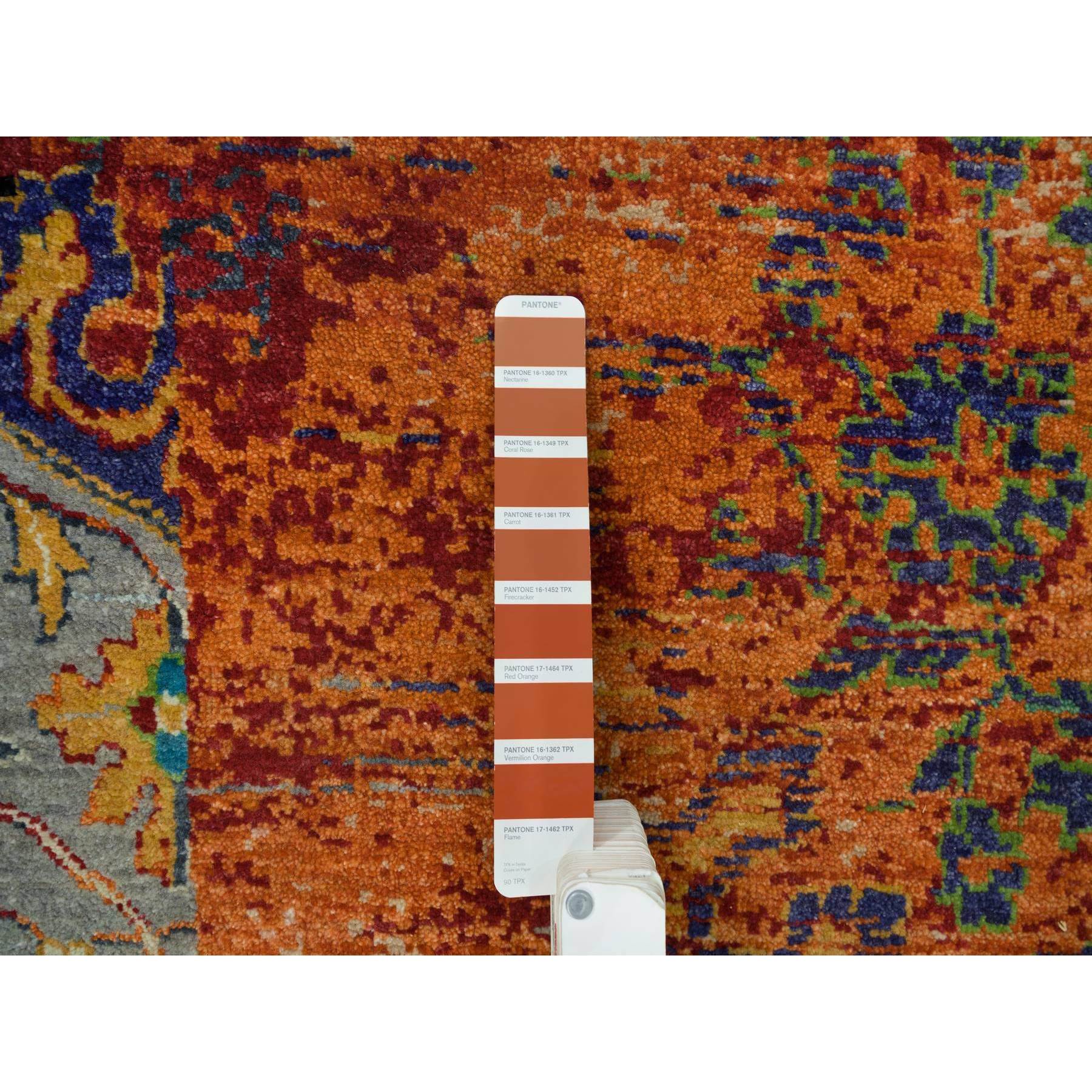 12'1"x12'1" Metallic Orange, Ancient Ottoman Erased Design, Ghazni Wool, Hand Woven, Round Oriental Rug 