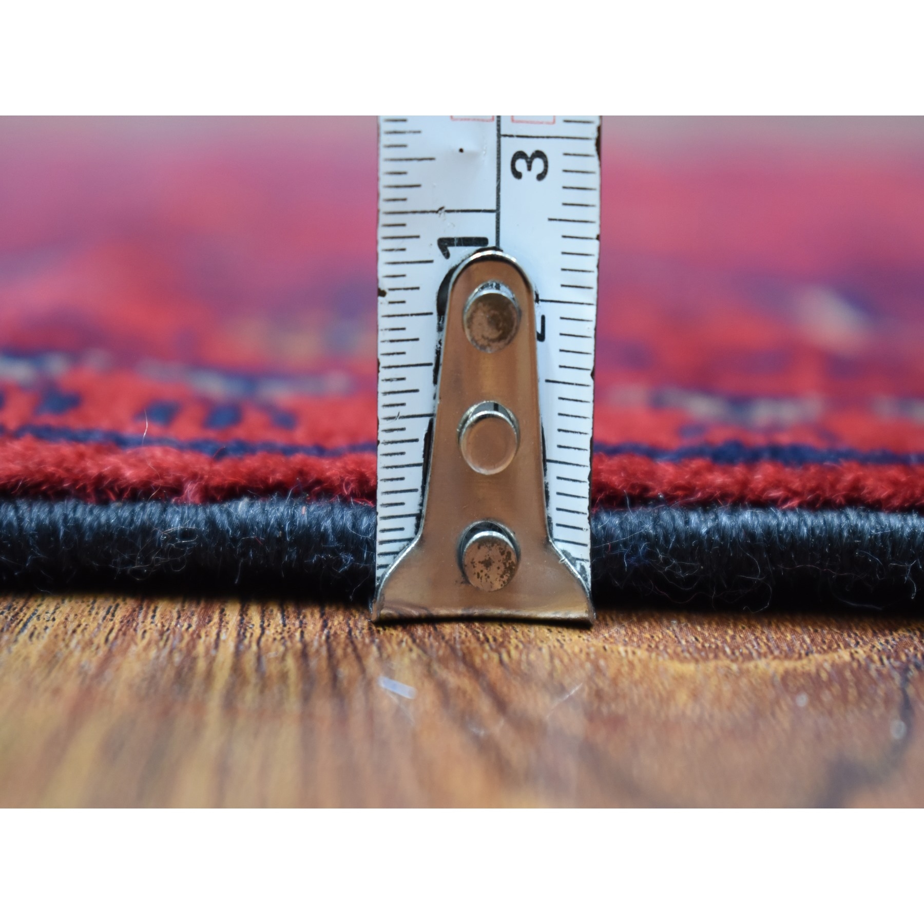 2'7"x6'5" Afghan Khamyab Geometric Design Deep and Saturated Red Soft Organic Wool Hand Woven Runner Oriental Rug 