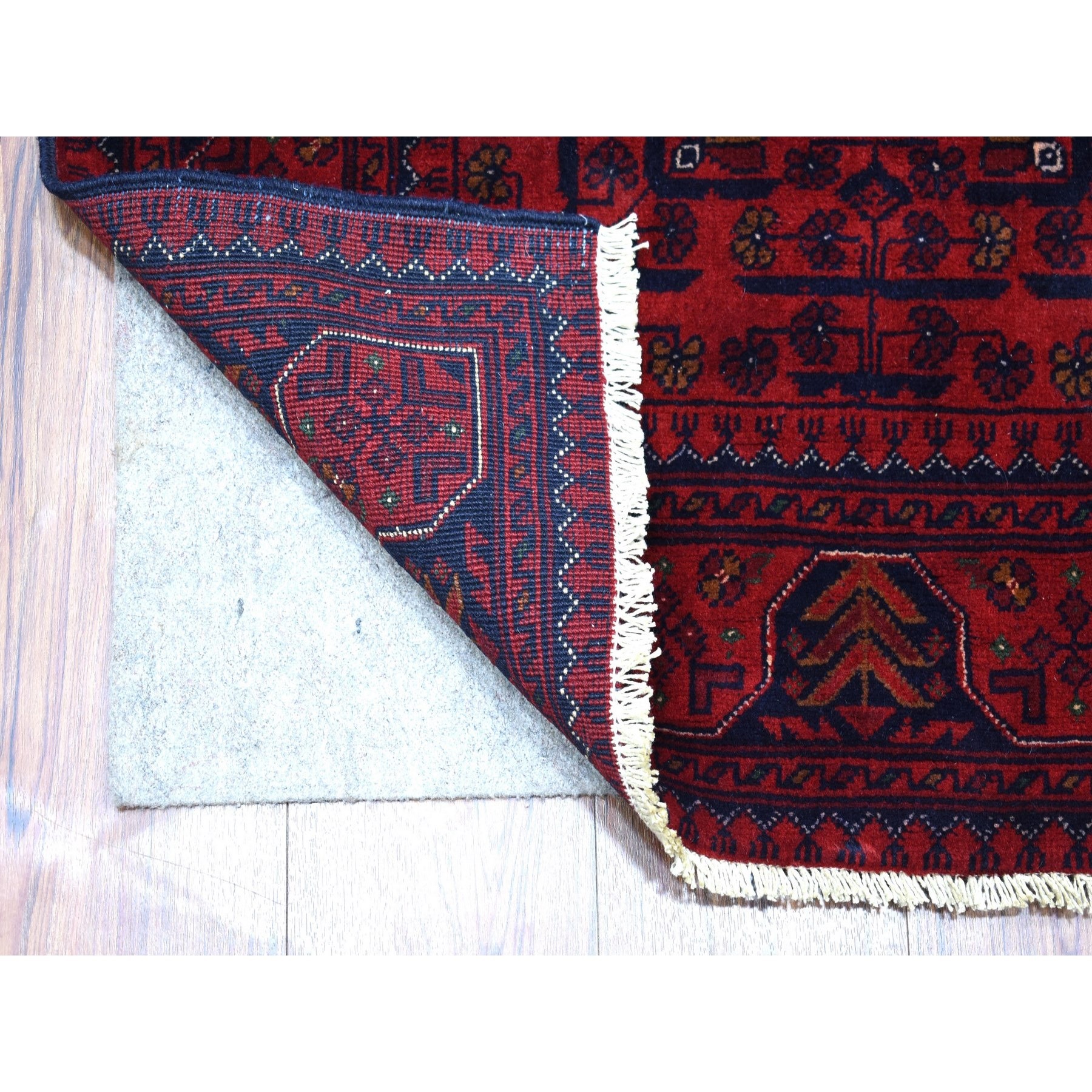 2'8"x4' Deep and Saturated Red Organic and Soft Wool Hand Woven Geometric Design Afghan Khamyab Oriental Rug 