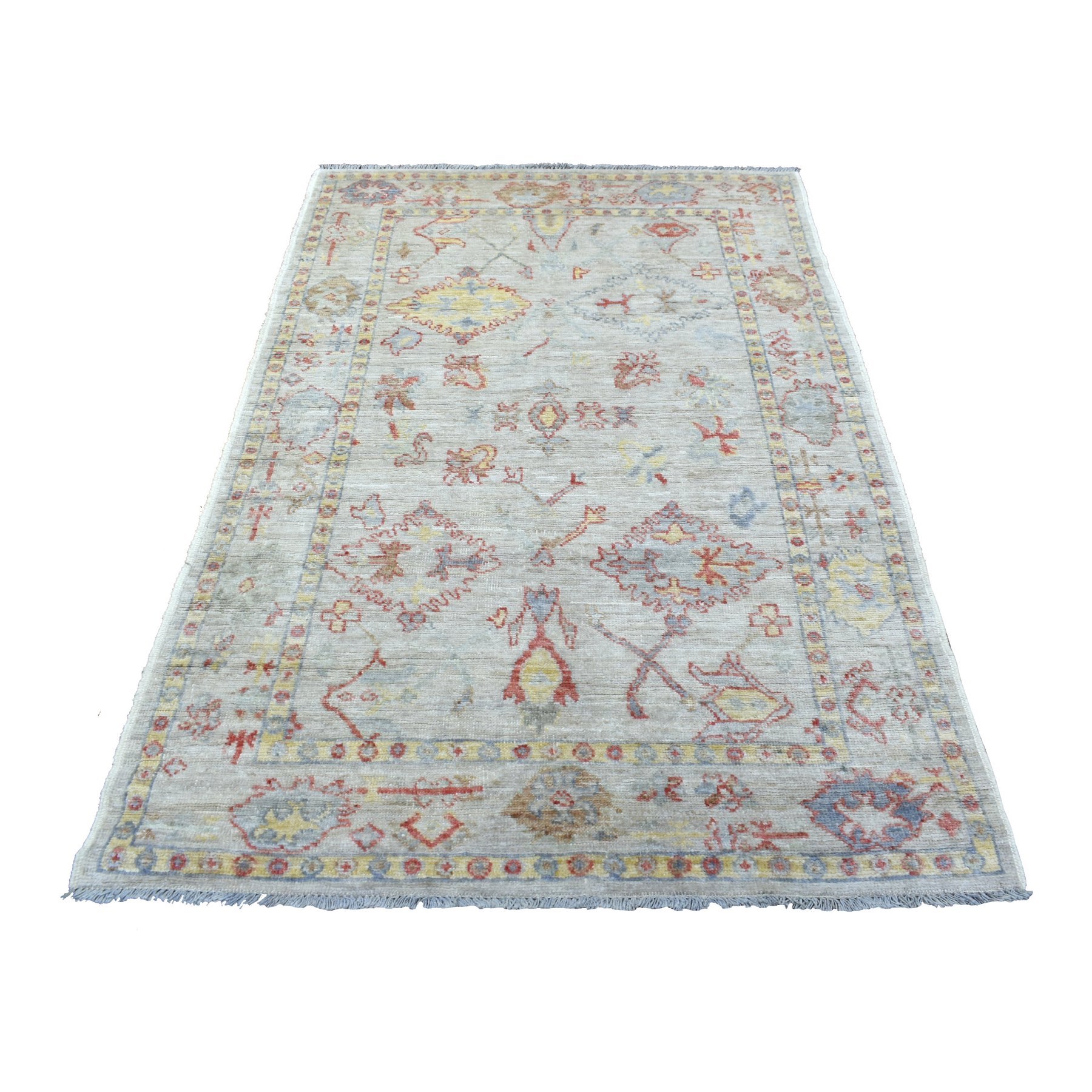 4'x6'2" Gray Angora Oushak with Fresh Style and Plush Comfort Natural Wool Hand Woven Oriental Rug 