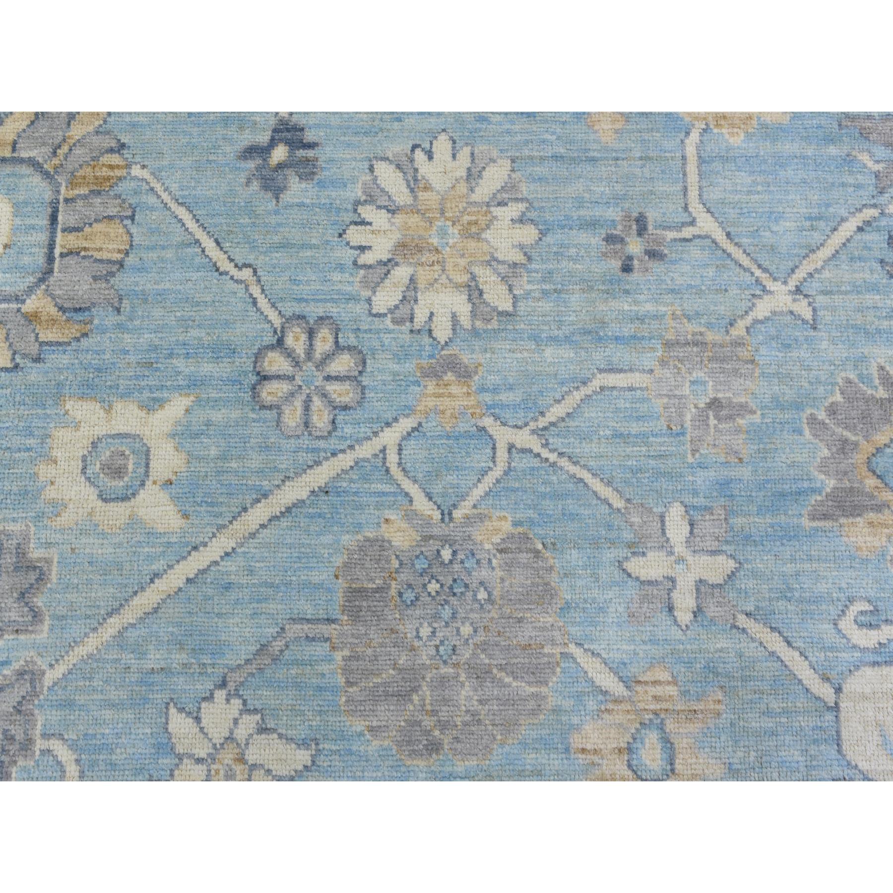 9'3"x12' Light Blue, Afghan Angora Oushak Natural Dyes, Soft Organic Wool Hand Woven, Oriental Rug 