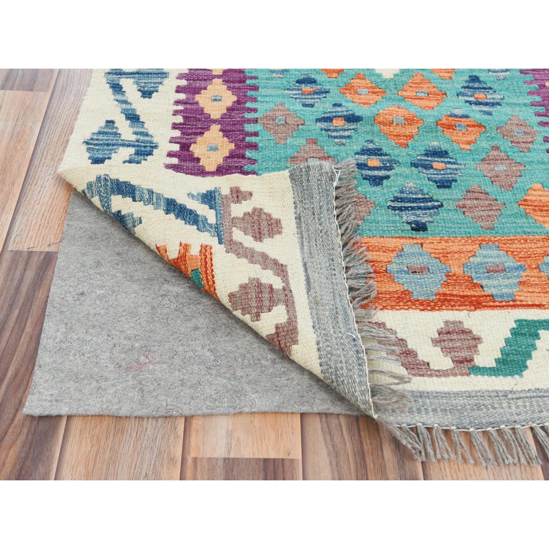 2'5"x16'3" Colorful, Afghan Kilim with Geometric Design, Pure Wool, Hand Woven, Vegetable Dyes, Flat Weave, Reversible XL Runner Oriental Rug 