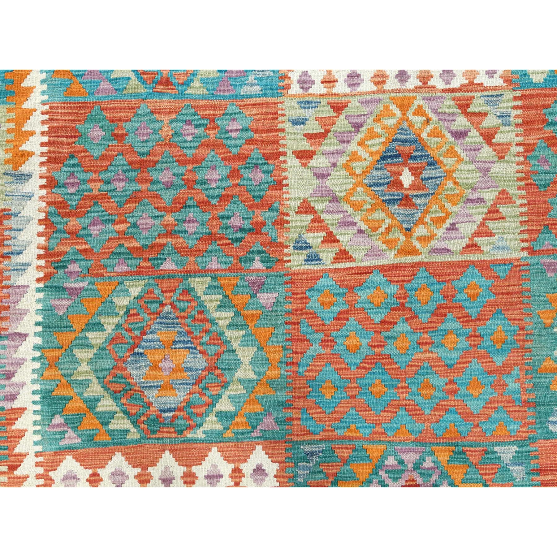 10'1"x13' Colorful, Veggie Dyes Organic Wool Hand Woven, Afghan Kilim with Geometric Design Flat Weave, Reversible Oriental Rug 