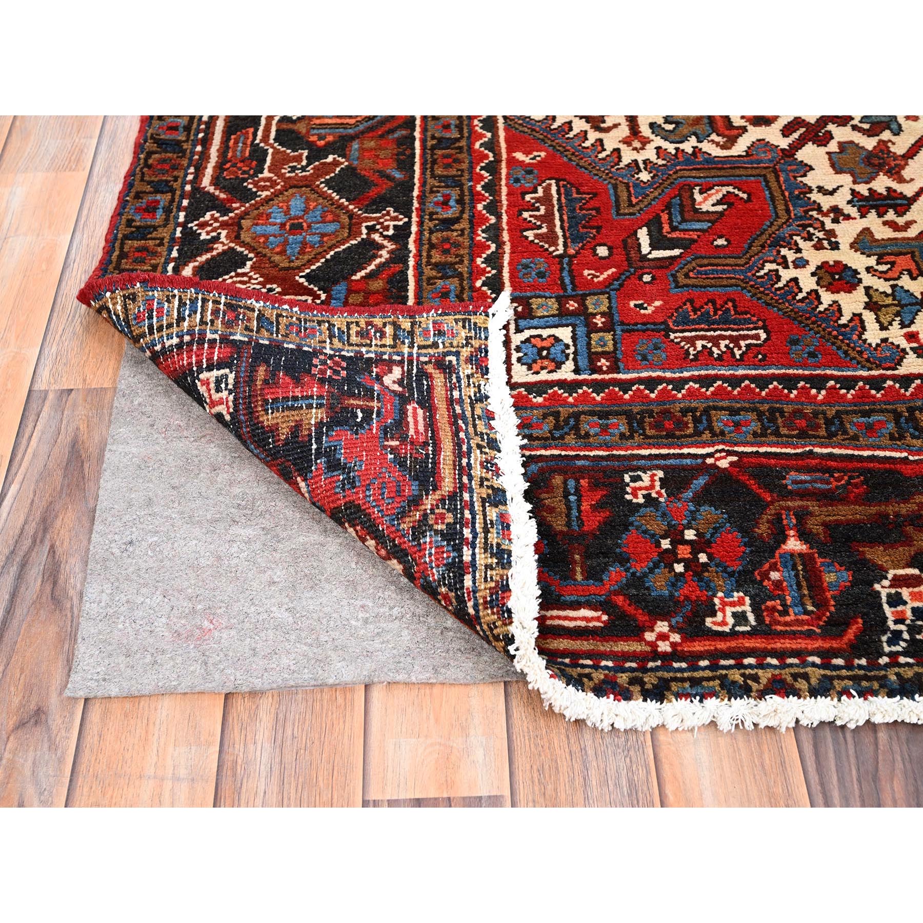 7'8"x11' Imperial Red, Semi Antique Persian Heriz, Good Condition, Distressed Look, Pure Wool, Hand Woven, Oriental Rug 