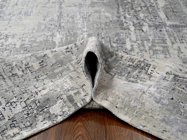 10'0" x 13'10" New Hand Knotted Grey Wool & Silk Rectangle Oriental Rug - MOA10210009