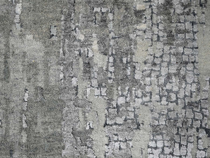 10'0" x 13'10" New Hand Knotted Grey Wool & Silk Rectangle Oriental Rug - MOA10210009