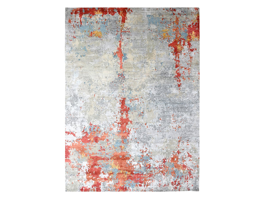 10'0" x 13'10" New Hand Knotted Red Wool & Silk Rectangle Oriental Rug - MOA10210010