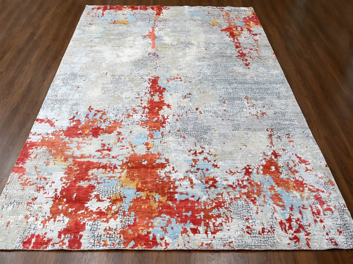 10'0" x 13'10" New Hand Knotted Red Wool & Silk Rectangle Oriental Rug - MOA10210010