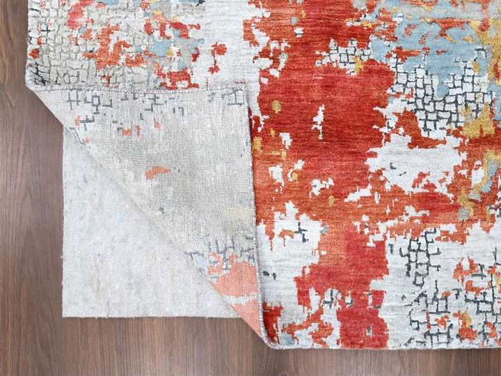 10'0" x 13'10" New Hand Knotted Red Wool & Silk Rectangle Oriental Rug - MOA10210010