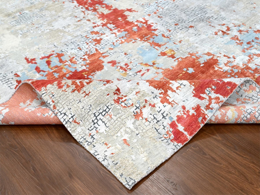 10'0" x 13'10" New Hand Knotted Red Wool & Silk Rectangle Oriental Rug - MOA10210010