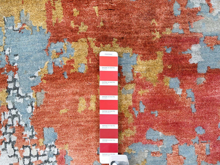 10'0" x 13'10" New Hand Knotted Red Wool & Silk Rectangle Oriental Rug - MOA10210010