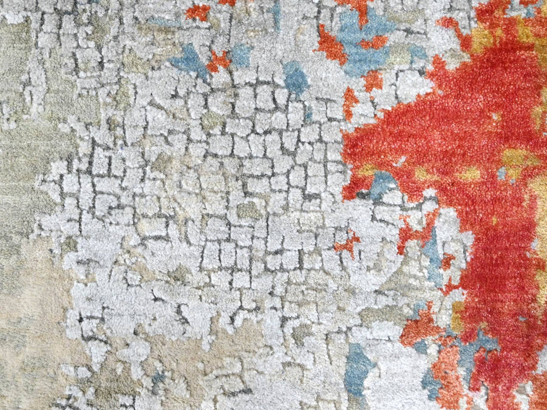 10'0" x 13'10" New Hand Knotted Red Wool & Silk Rectangle Oriental Rug - MOA10210010