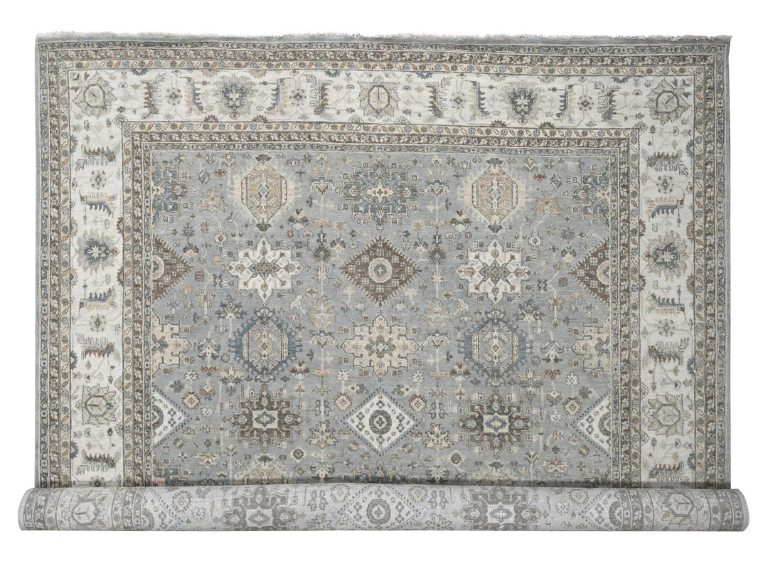 12'2" x 15'0" New Hand Knotted Grey Wool Rectangle Oriental Rug - MOA10210030