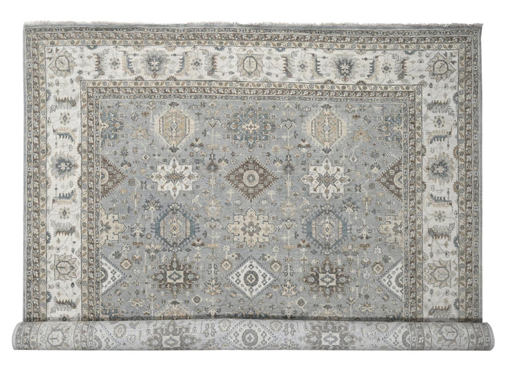 12'2" x 15'0" New Hand Knotted Grey Wool Rectangle Oriental Rug - MOA10210030