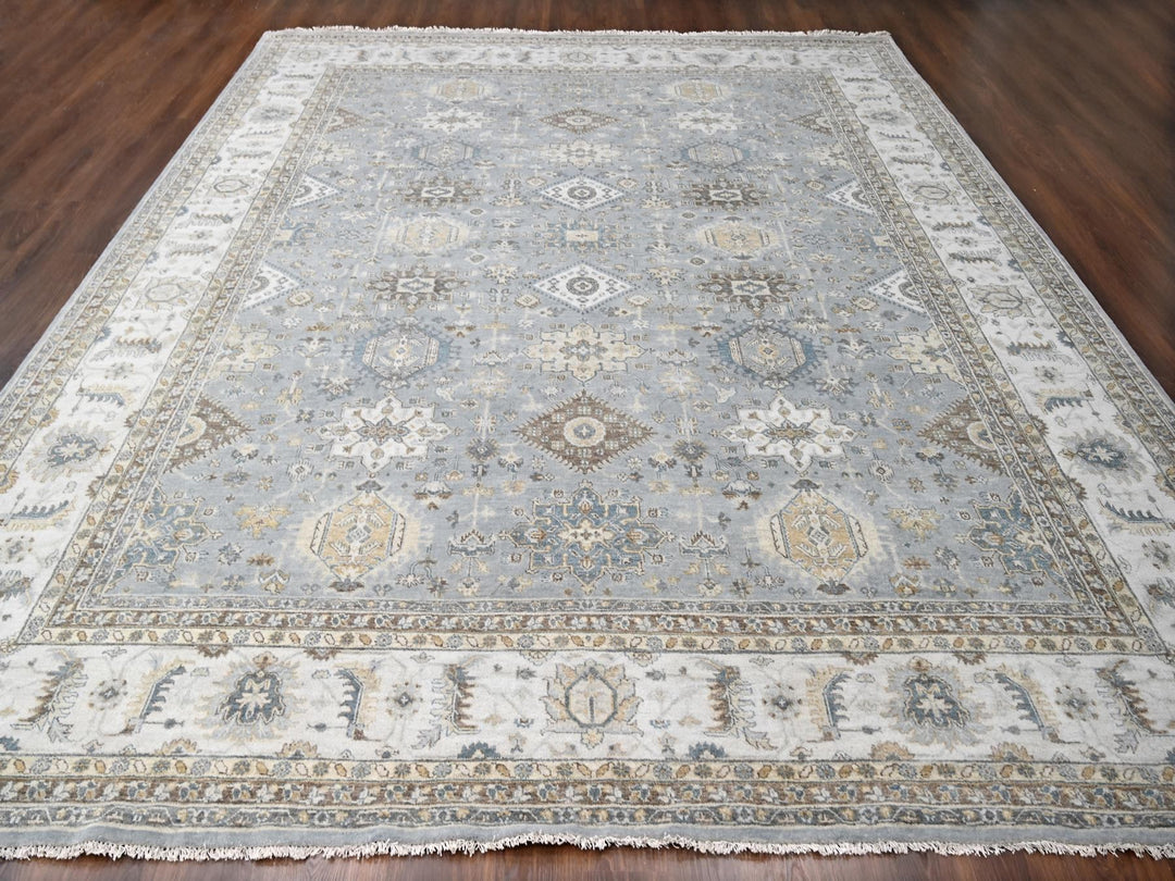 12'2" x 15'0" New Hand Knotted Grey Wool Rectangle Oriental Rug - MOA10210030