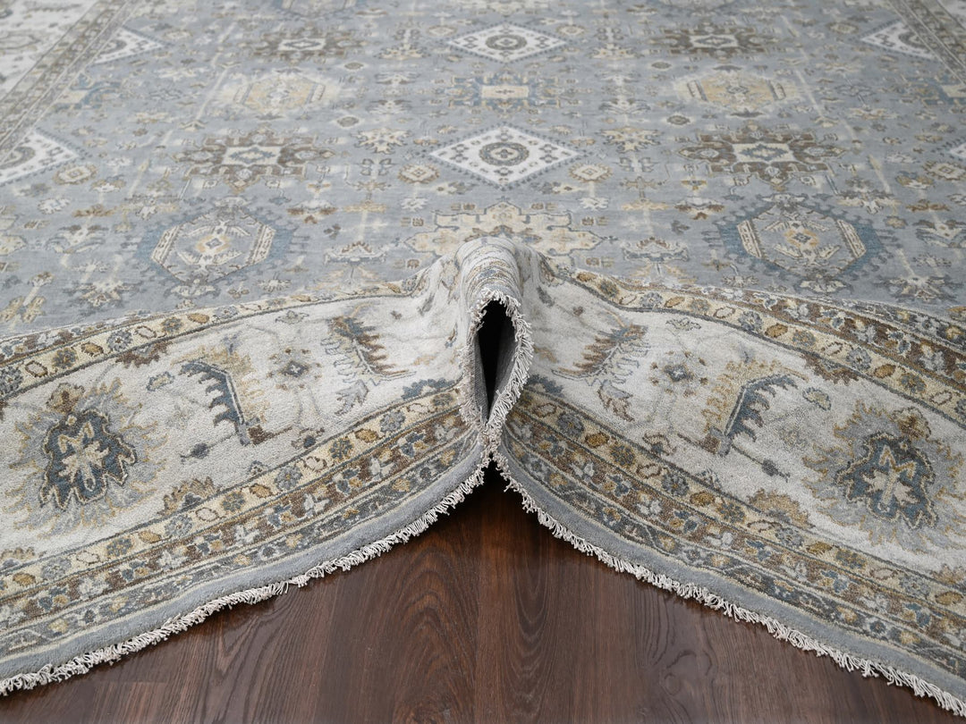 12'2" x 15'0" New Hand Knotted Grey Wool Rectangle Oriental Rug - MOA10210030