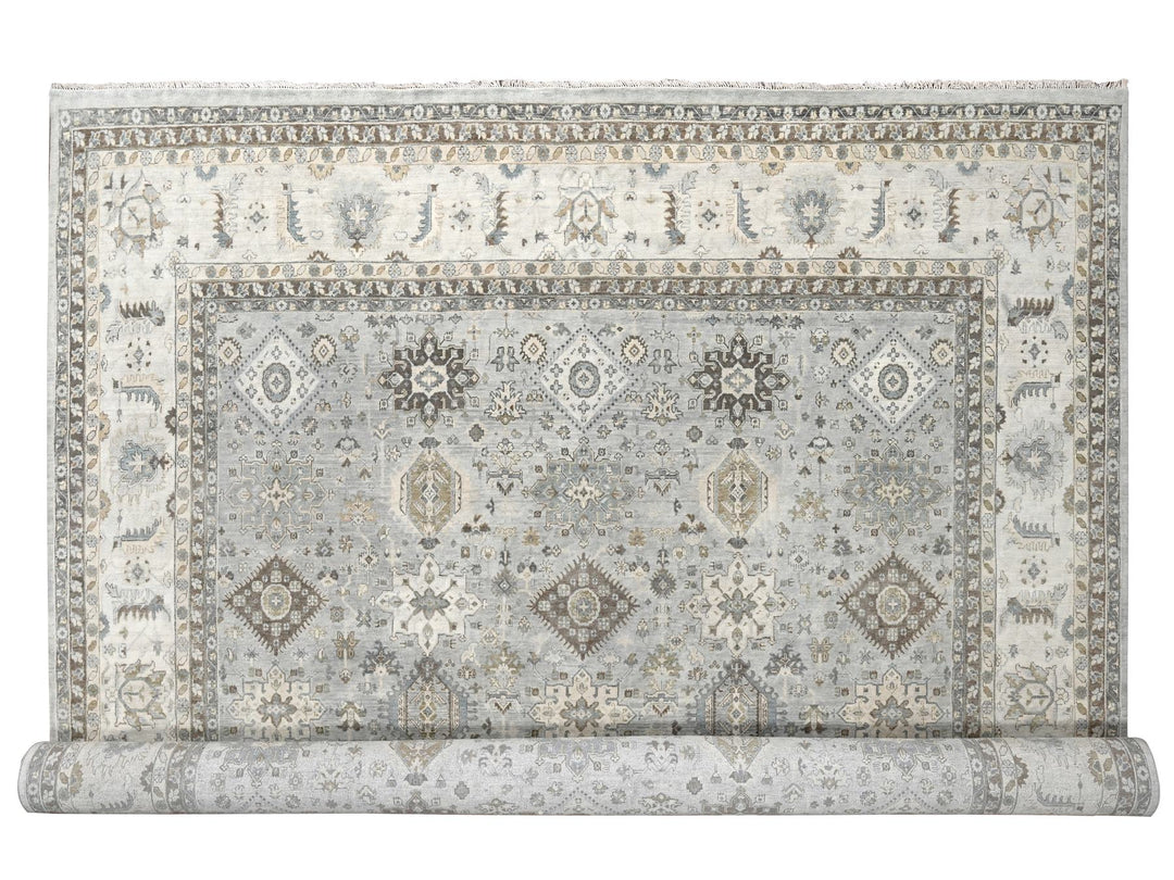 14'0" x 17'9" New Hand Knotted Grey Wool Rectangle Oriental Rug - MOA10210070