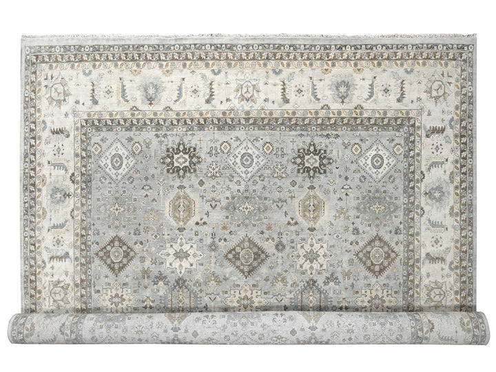 14'0" x 17'9" New Hand Knotted Grey Wool Rectangle Oriental Rug - MOA10210070