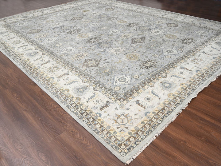 14'0" x 17'9" New Hand Knotted Grey Wool Rectangle Oriental Rug - MOA10210070