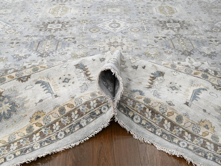14'0" x 17'9" New Hand Knotted Grey Wool Rectangle Oriental Rug - MOA10210070