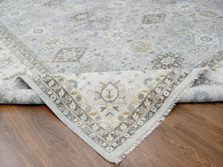 14'0" x 17'9" New Hand Knotted Grey Wool Rectangle Oriental Rug - MOA10210070