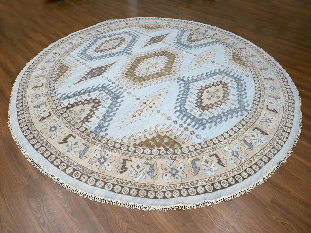 13'8" x 13'10" New Hand Knotted Grey Wool Round Oriental Rug - MOA10210079