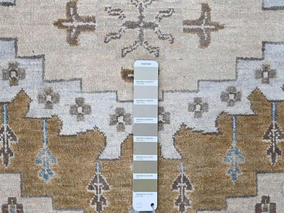 13'8" x 13'10" New Hand Knotted Grey Wool Round Oriental Rug - MOA10210079