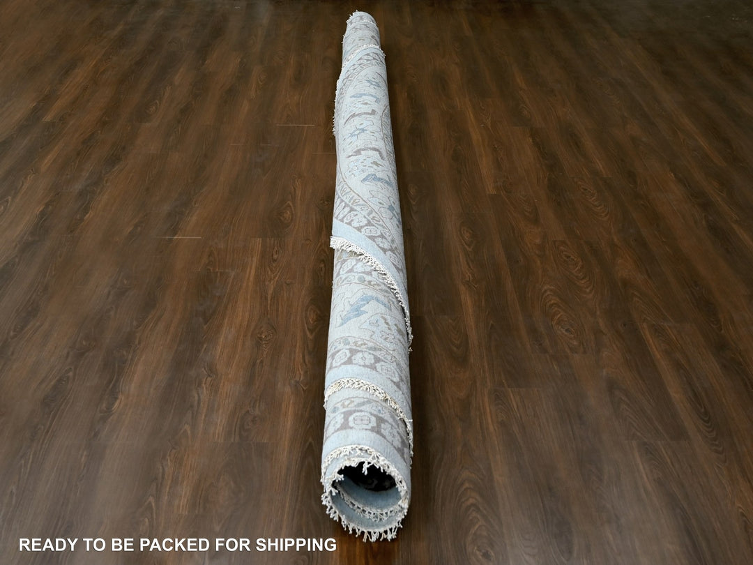 13'8" x 13'10" New Hand Knotted Grey Wool Round Oriental Rug - MOA10210079