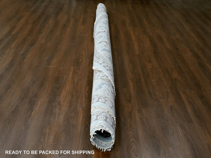 13'8" x 13'10" New Hand Knotted Grey Wool Round Oriental Rug - MOA10210079