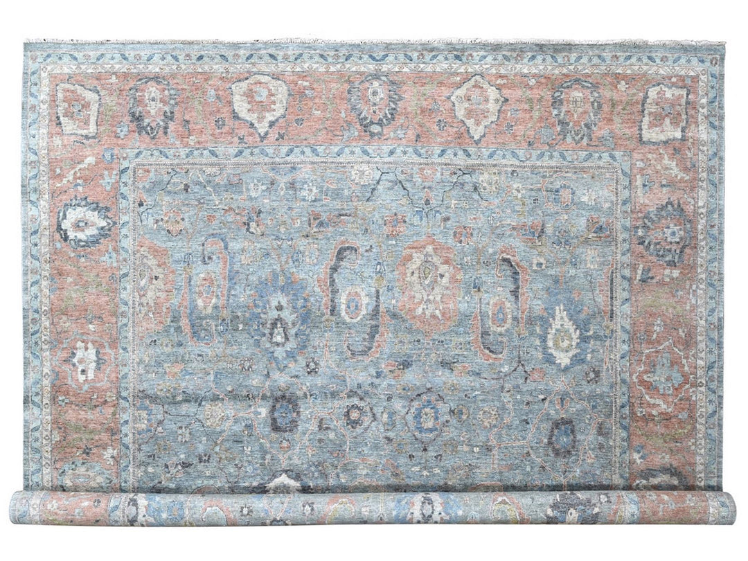 11'11" x 14'10" New Hand Knotted Blue Wool Rectangle Oriental Rug - MOA10210155