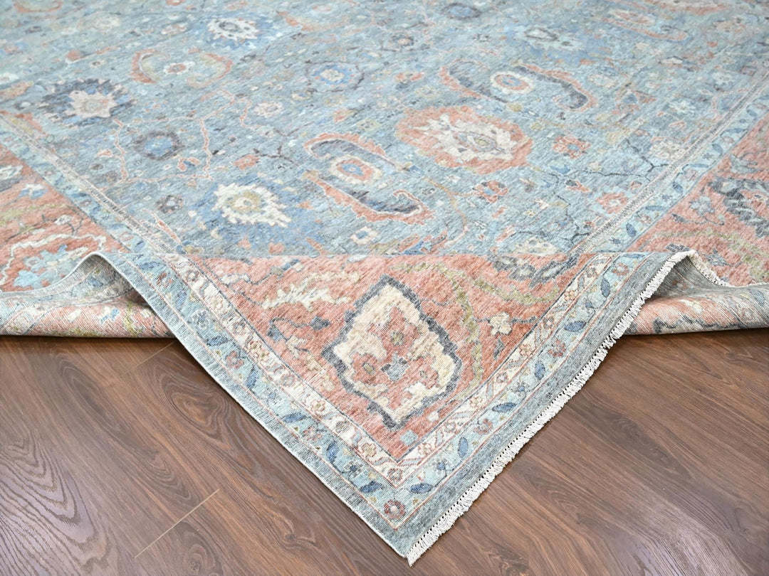 11'11" x 14'10" New Hand Knotted Blue Wool Rectangle Oriental Rug - MOA10210155