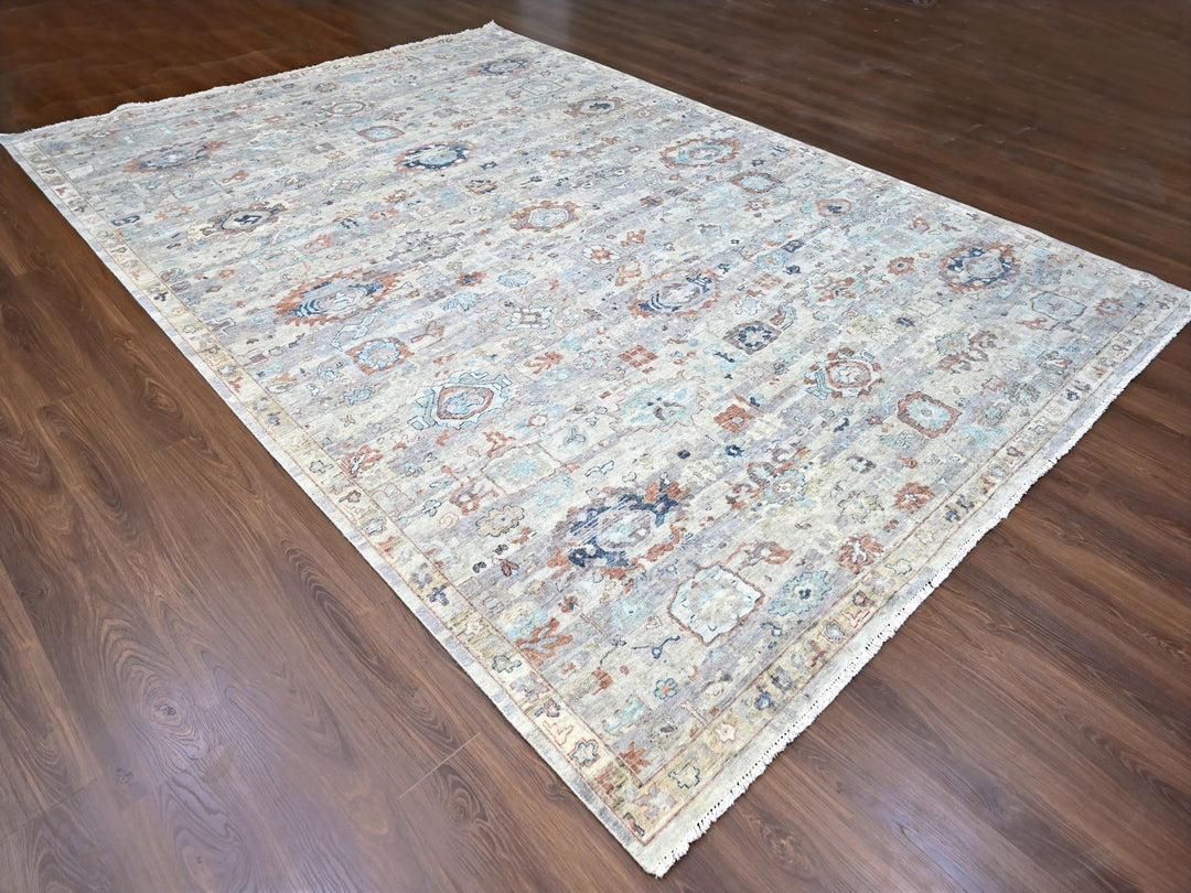 9'6" x 13'7" New Hand Knotted Grey Wool Rectangle Oriental Rug - MOA10210158