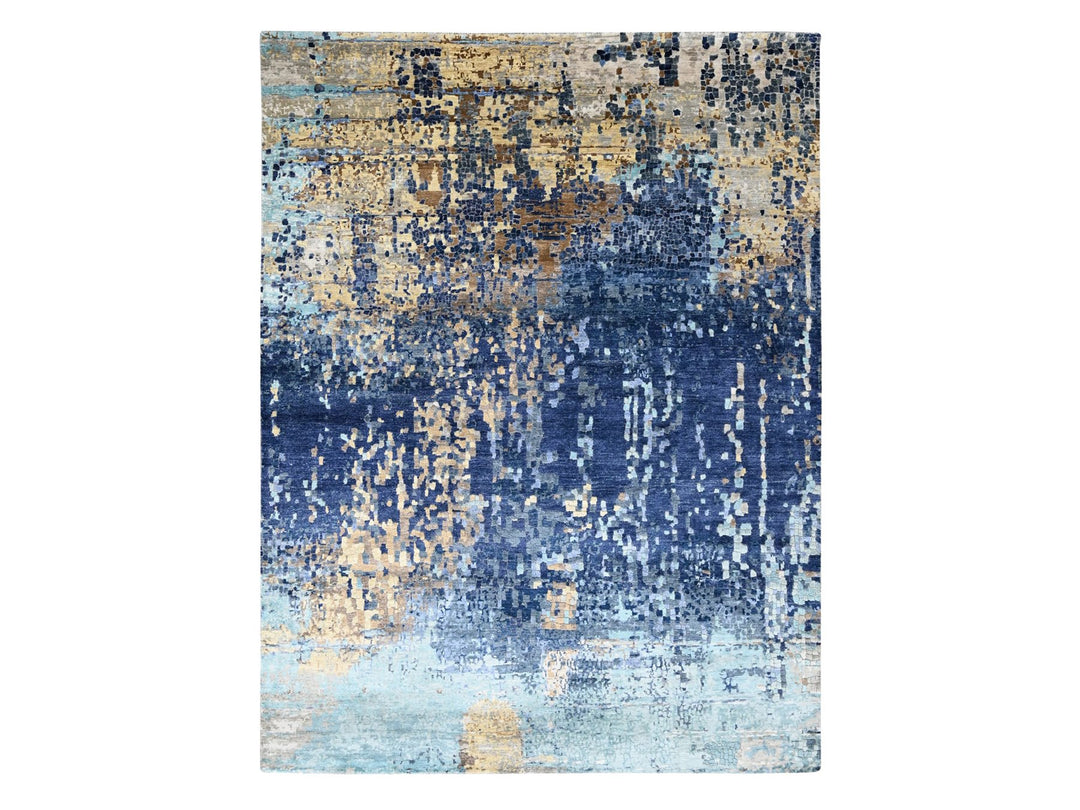 8'9" x 12'1" New Hand Knotted Blue Wool & Silk Rectangle Oriental Rug - MOA10210177