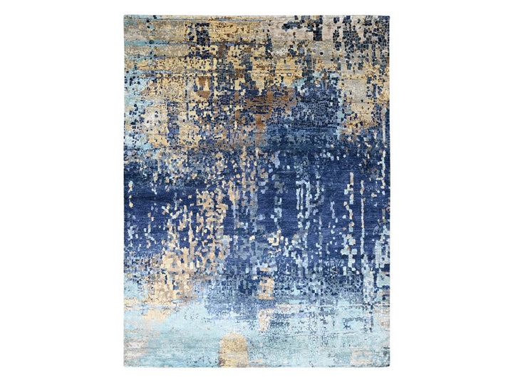 8'9" x 12'1" New Hand Knotted Blue Wool & Silk Rectangle Oriental Rug - MOA10210177