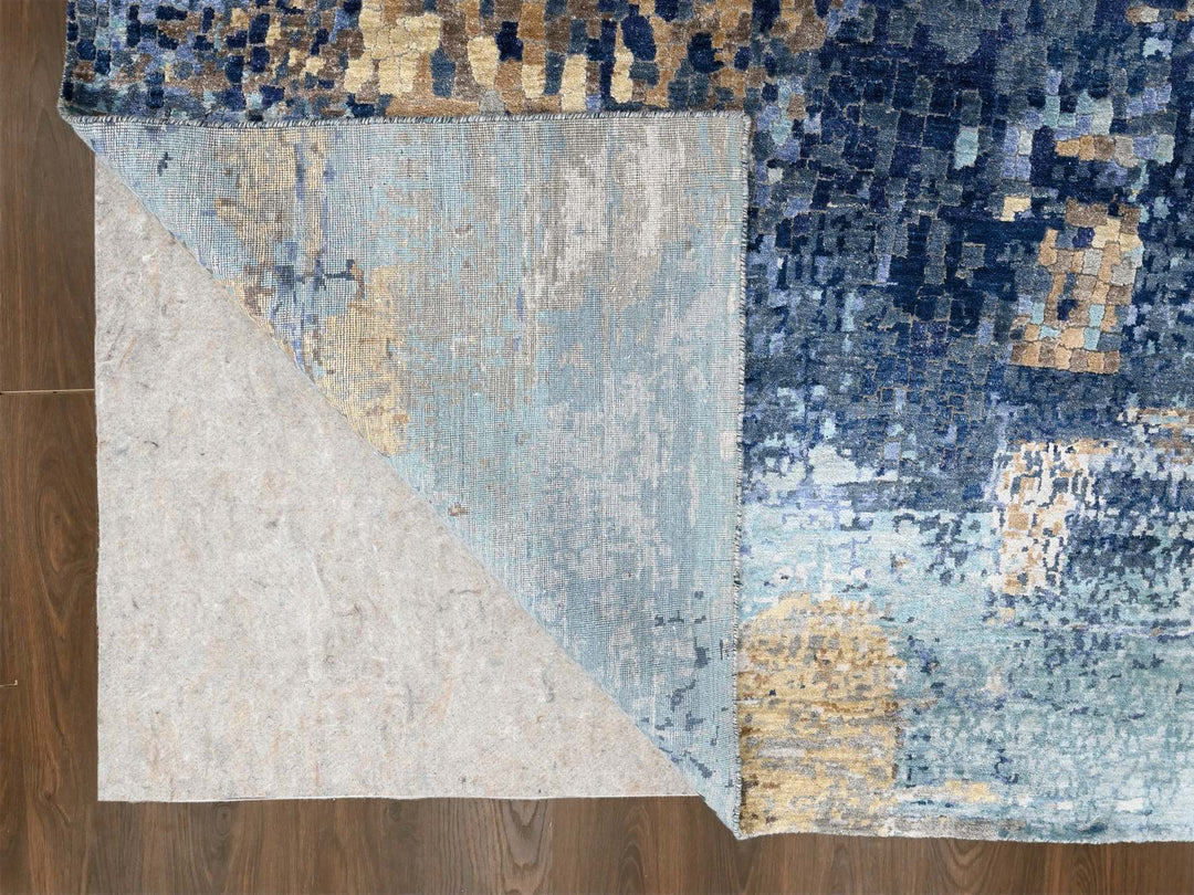 8'9" x 12'1" New Hand Knotted Blue Wool & Silk Rectangle Oriental Rug - MOA10210177