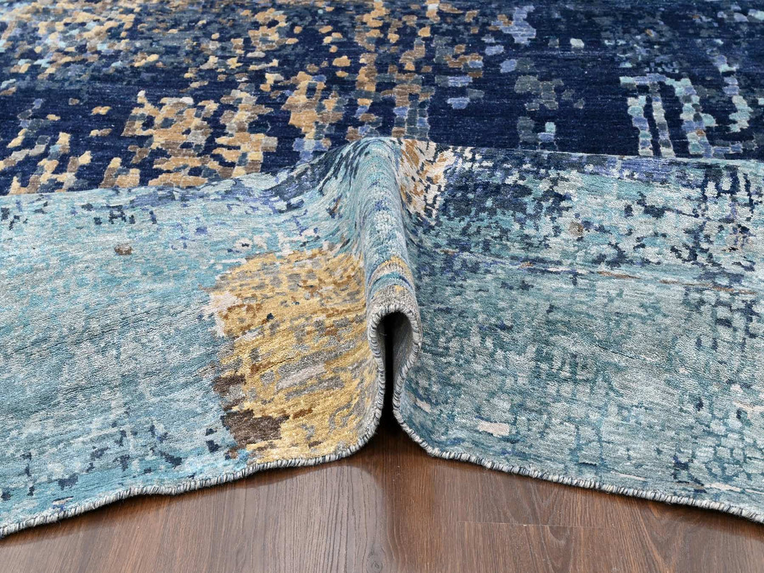 8'9" x 12'1" New Hand Knotted Blue Wool & Silk Rectangle Oriental Rug - MOA10210177