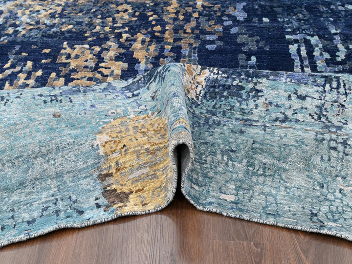 8'9" x 12'1" New Hand Knotted Blue Wool & Silk Rectangle Oriental Rug - MOA10210177